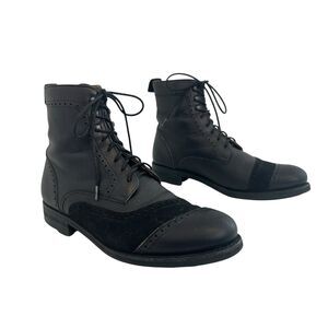 Taft Boots Mens Black Leather Suede Brogue Lace Up Size EU 42 US 9